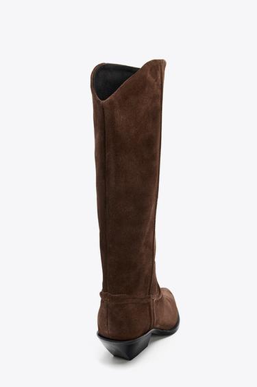 SPLIT SUEDE COWBOY HEELED BOOTS - Brown by Zara - Image 3