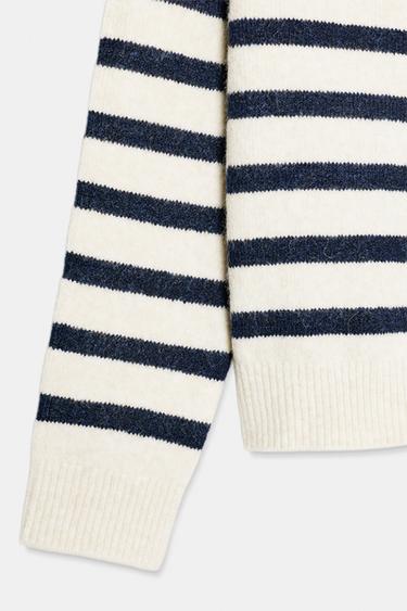 PULL EN MAILLE À RAYURES - Sable / Bleu de Zara - Image 7
