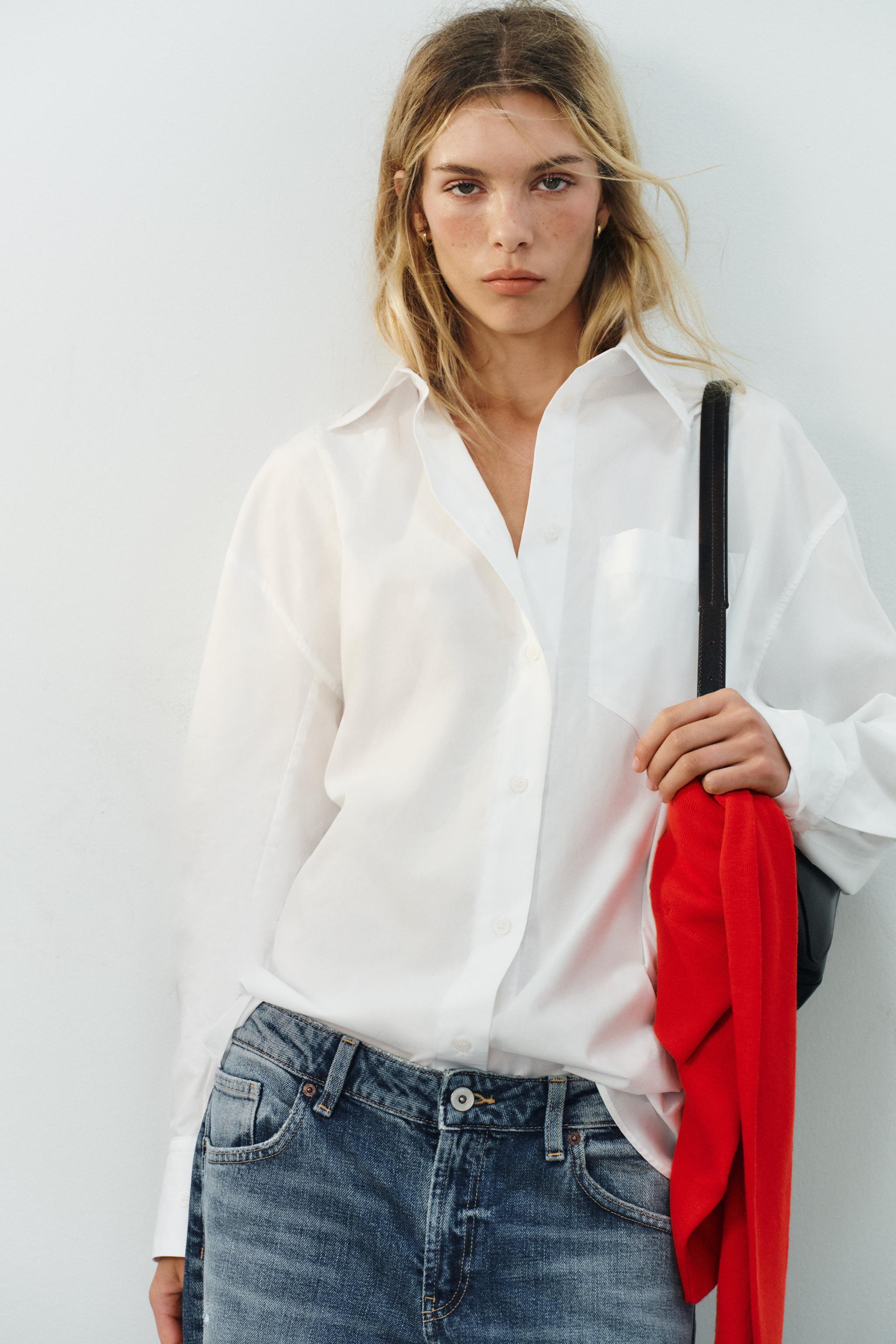 STRIPED POCKET OVERSIZED SHIRT — White