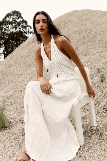 Zara 露背繞頸吊帶上衣 - 淺米色