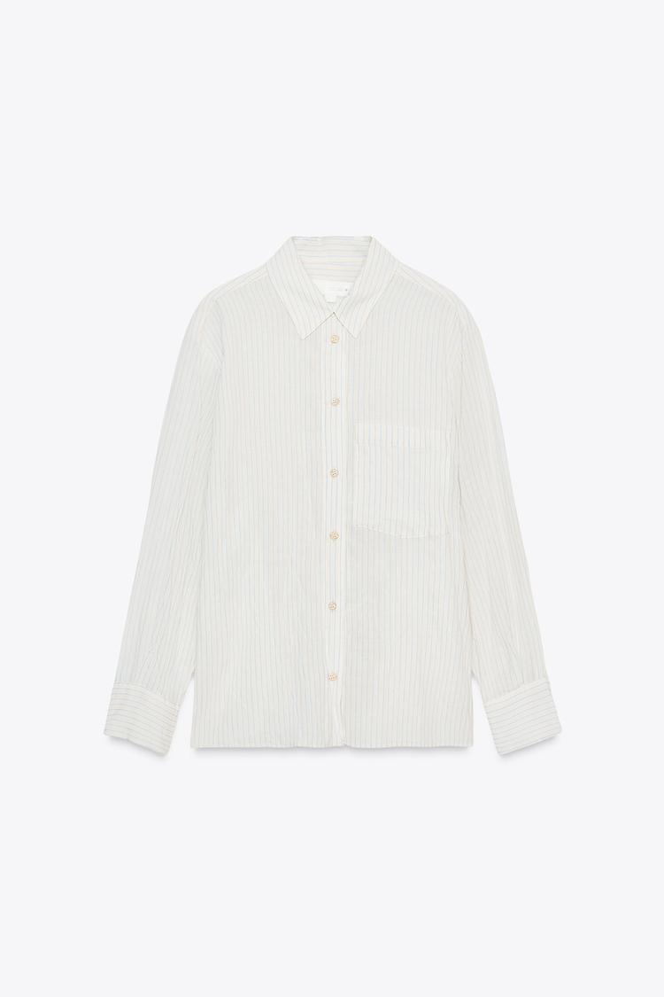 Flannel Shirt Zara Camicie E Bluse CAMICIA ARRICCIATA A RIGHE ZW - Main Image