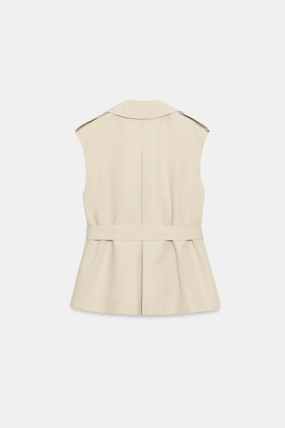 ベルト付きダブルブレストベスト - サンド/マール | ZARA Japan / 日本
