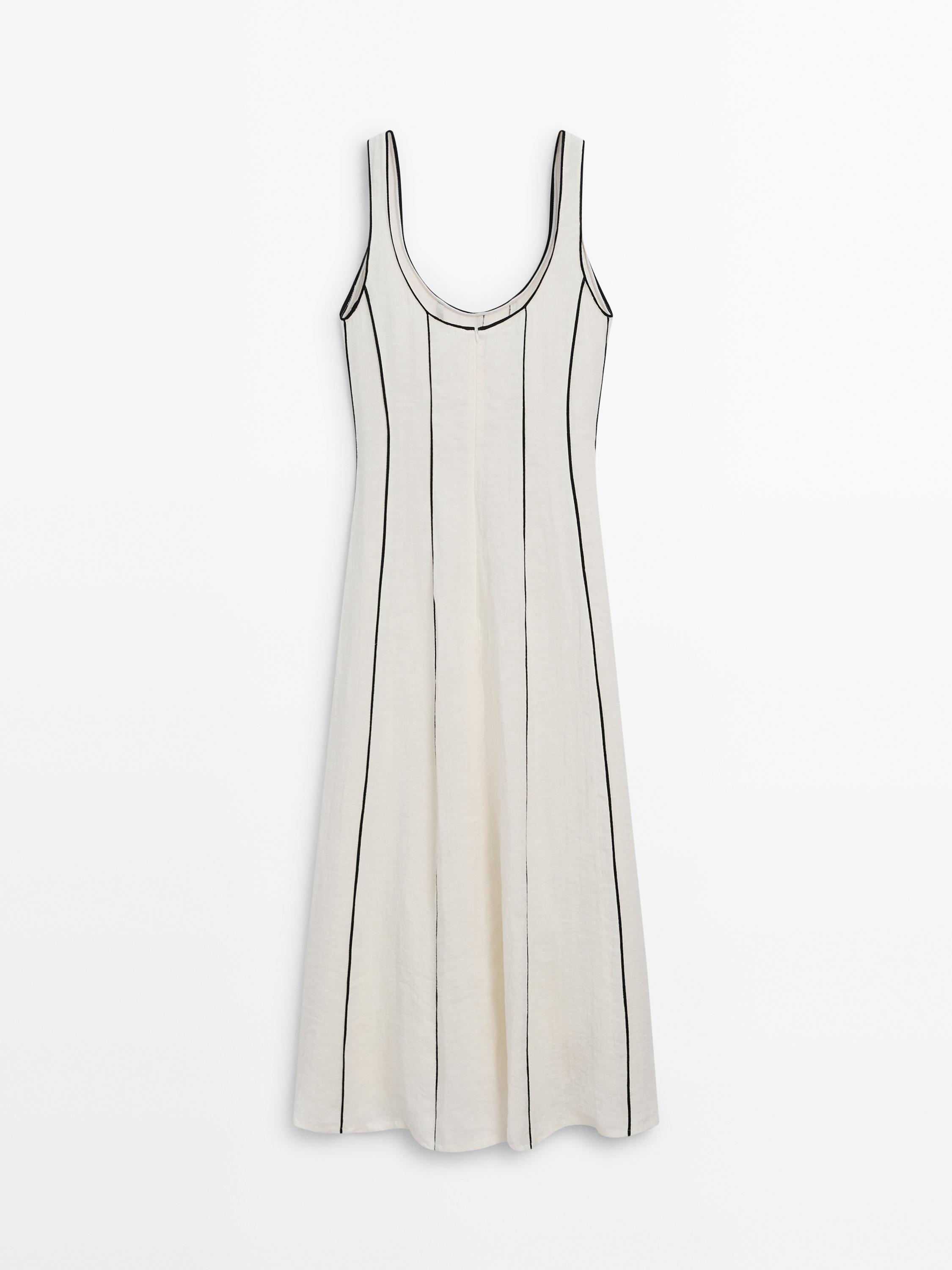 Linen blend two-tone strappy dress - White | ZARA United States