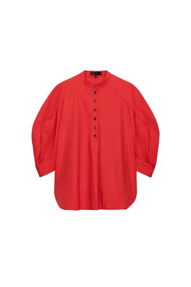 Zara ZW COLLECTION PUFF SLEEVE SHIRT - Red