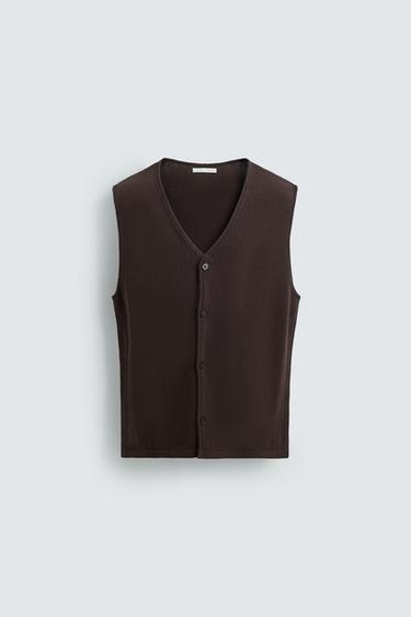 KNIT COTTON WAISTCOAT - Brown by Zara