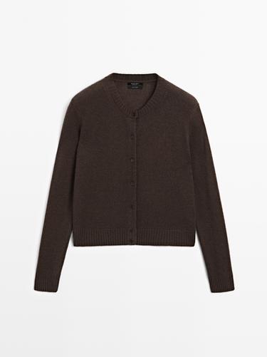 Zara Knit 100% cashmere crew neck cardigan - Dark brown