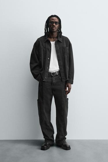 Zara RELAXED FIT DENIM CARGO PANTS - Black - Image 0