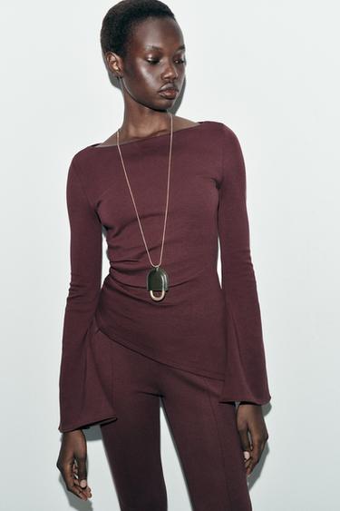 LONG SLEEVE INTERLOCK TOP - Wine by Zara