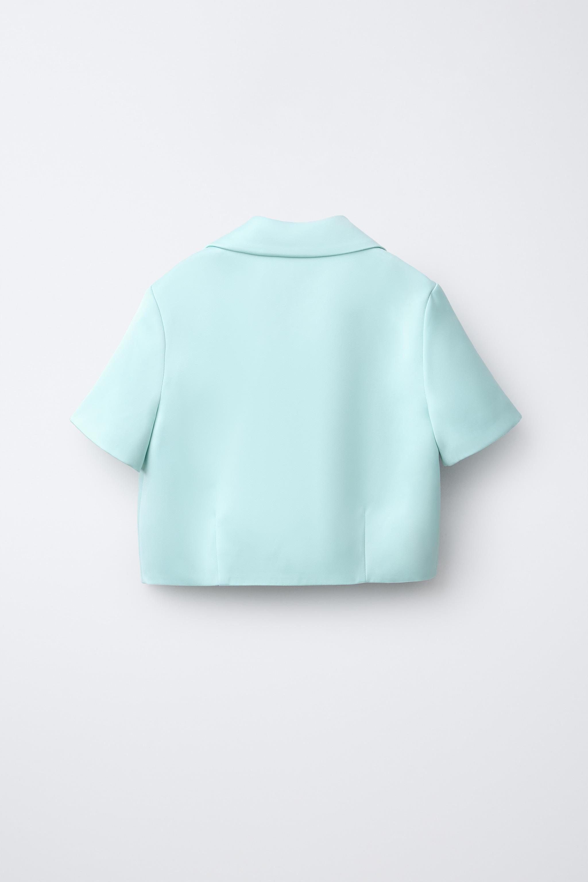 サテン地クロップドブレザー ビーズフラワー - ブルー/グリーン | ZARA