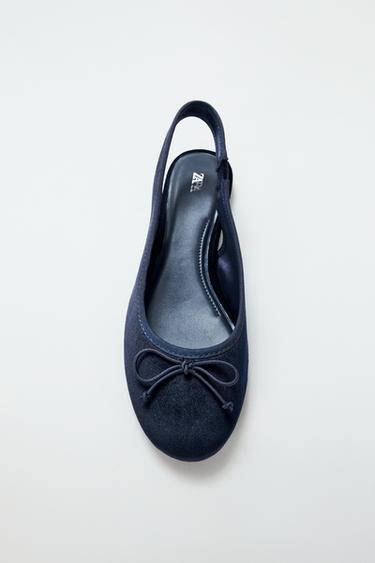 VELVET-EFFECT SLINGBACK BALLET FLATS - Blue by Zara