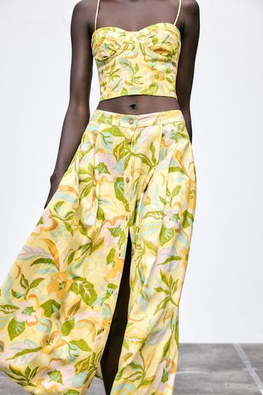 JUPE EN LIN IMPRIMÉE - jaune de Zara - Image 1