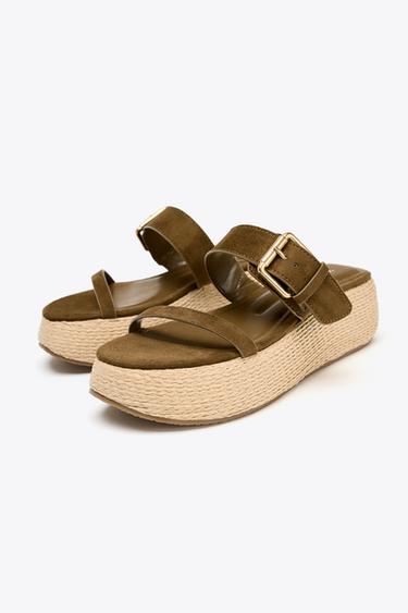 SANDALES PLATEFORMES BRIDES - Vert kaki de Zara - Image 2
