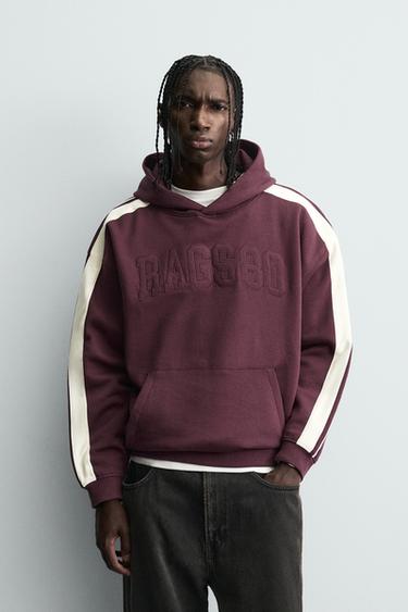CONTRAST STRIPE PATCH HOODIE - Maroon by Zara