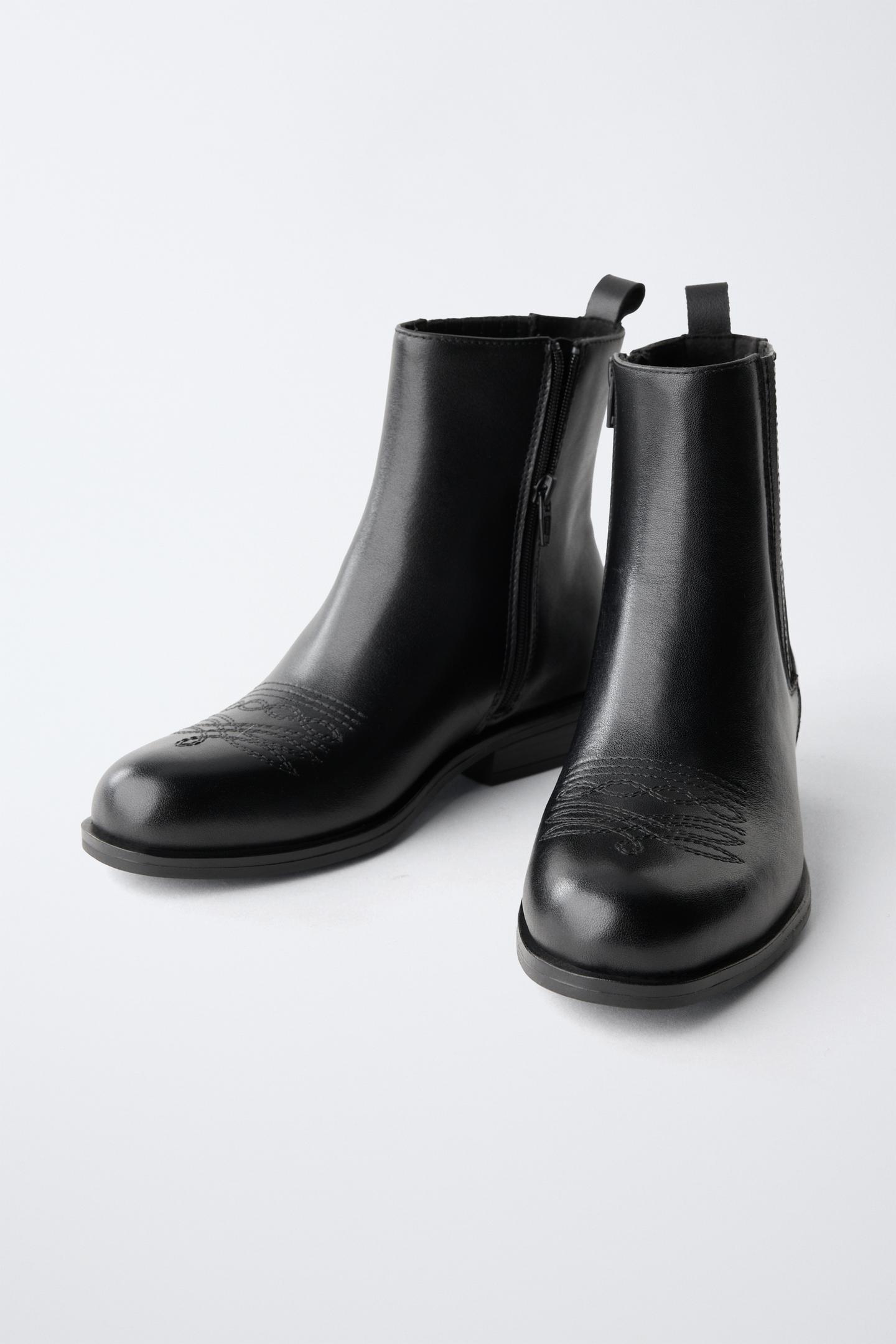 Детские ботинки Zara Leather Cowboy Ankle, цвет: Чёрный — фото 3