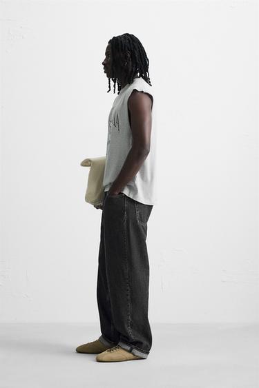 T-SHIRT DÉBARDEUR À IMPRIMÉ DÉLAVÉ - Gris chiné de Zara - Image 3