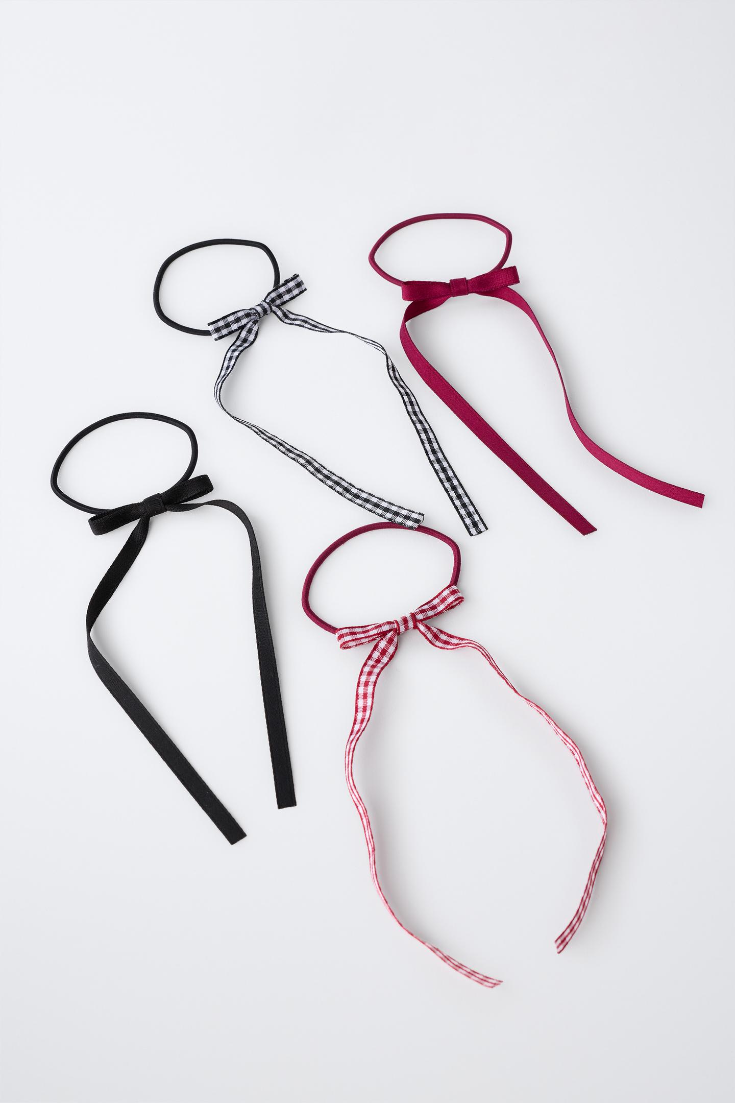 Детские аксессуары для волос Zara Four-Pack OF Solid and Gingham Bow Hair Ties, цвет: Разноцветный — фото 4