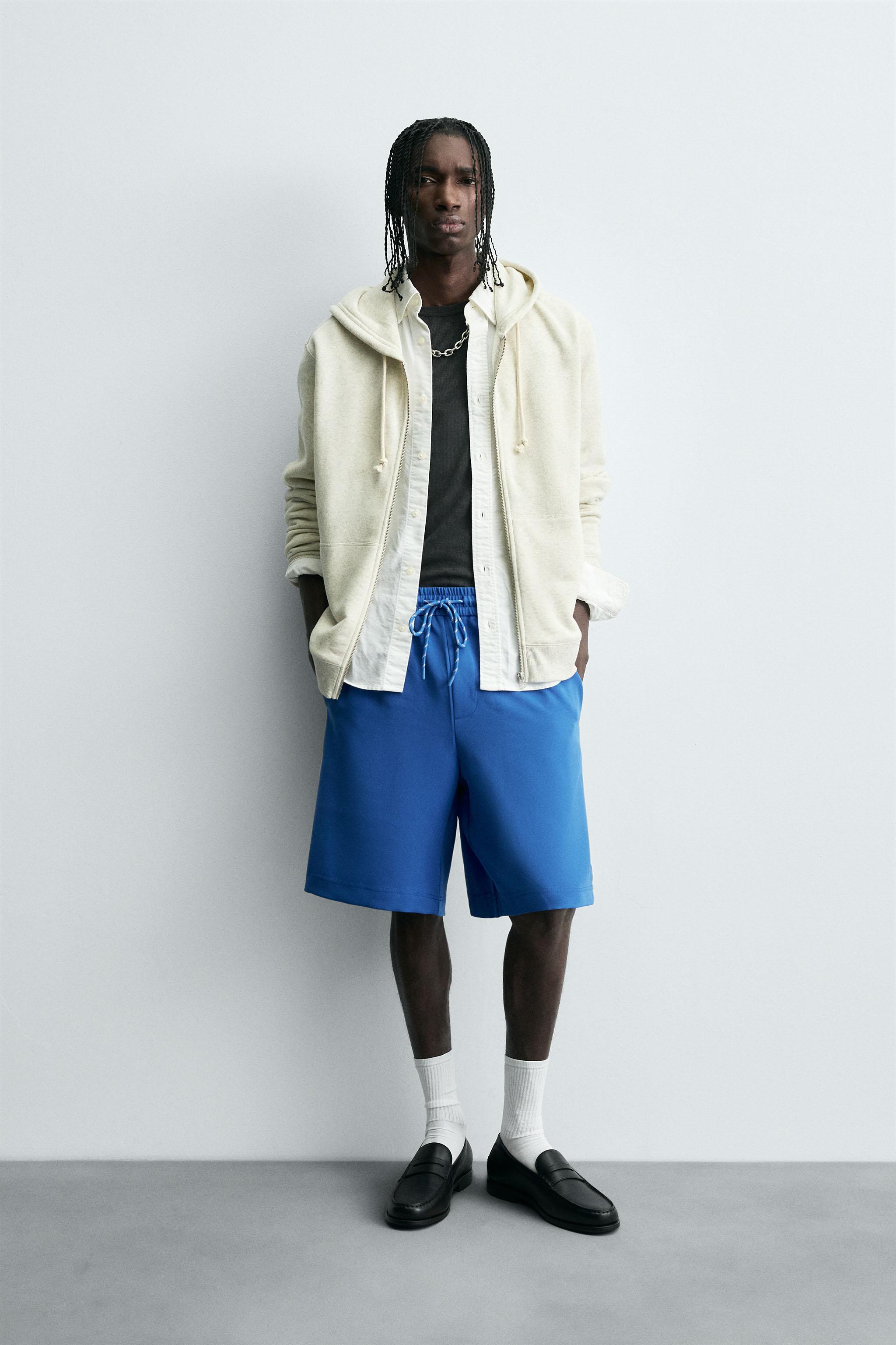 コントラストバンド付きバミューダパンツ - ブルー | ZARA Japan / 日本