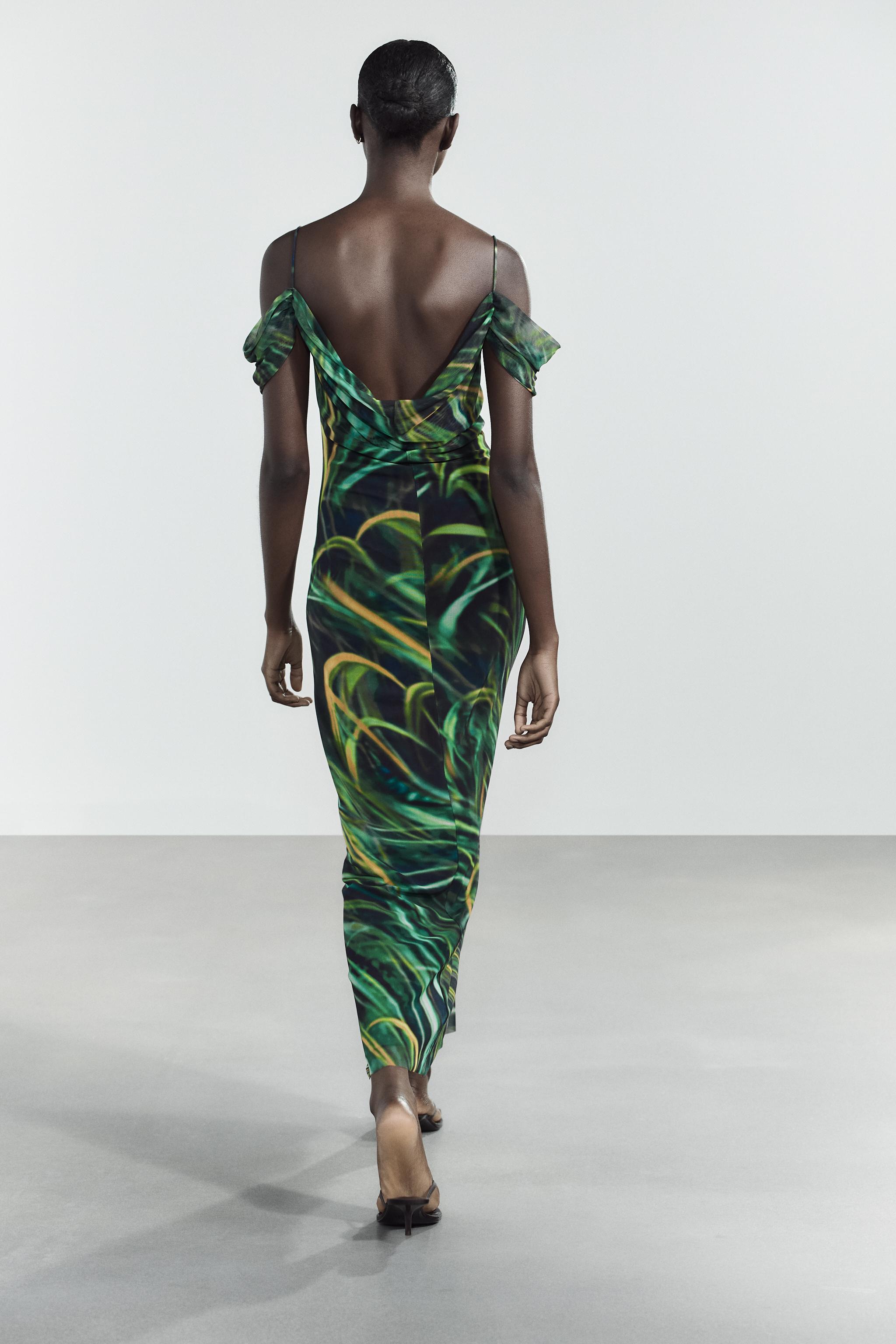 PRINTED TULLE DRESS - Greens | ZARA United States PRINTED TULLE DRESS - Greens | ZARA United States
