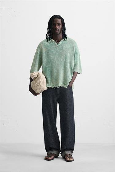 WASHED KNIT POLO SHIRT - washed green by Zara