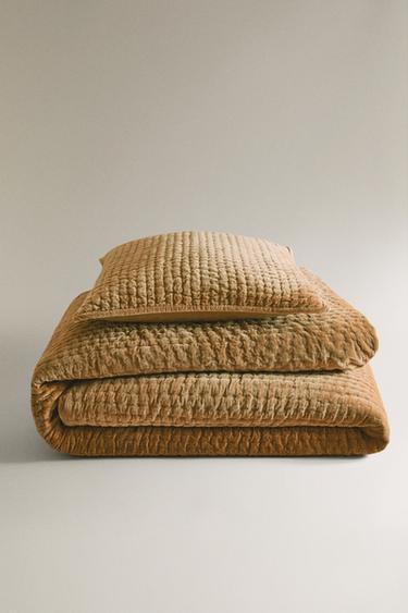 BETTÜBERWURF SAMT WASHED-LOOK - Beige von Zara