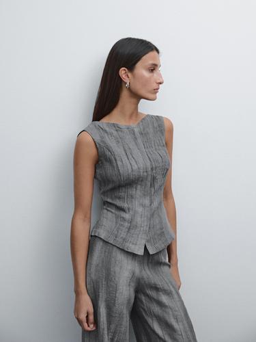 Zara Waistcoat with 100% linen fabric detail - Charcoal gray