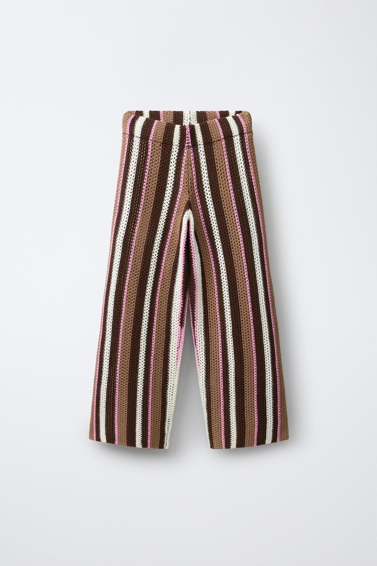 STRIPED KNIT PANTS — Khaki