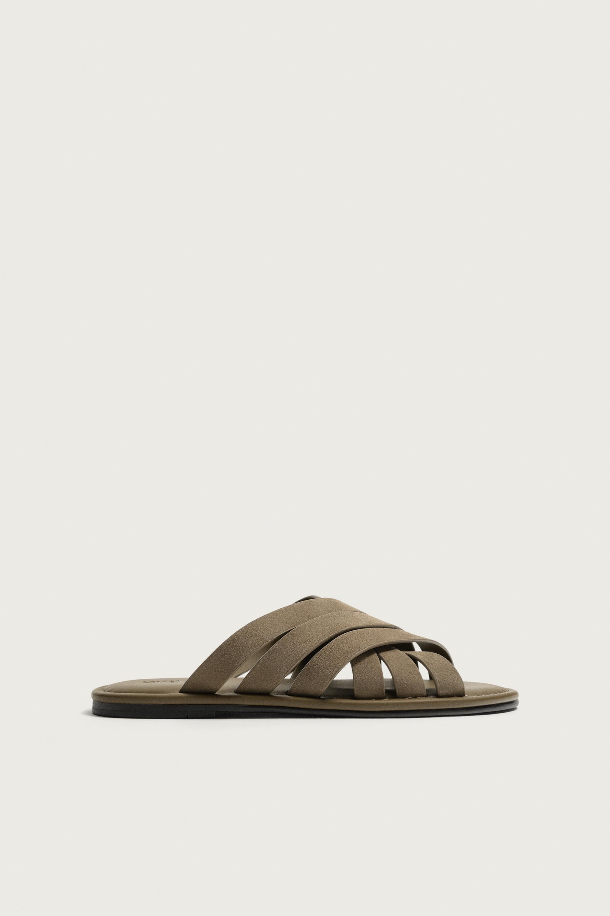 LEATHER STRAP SANDALS — Taupe Gray