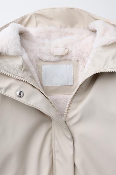 WATER-REPELLENT RUBBERISED FAUX FUR JACKET - Ecru by Zara - Image 6