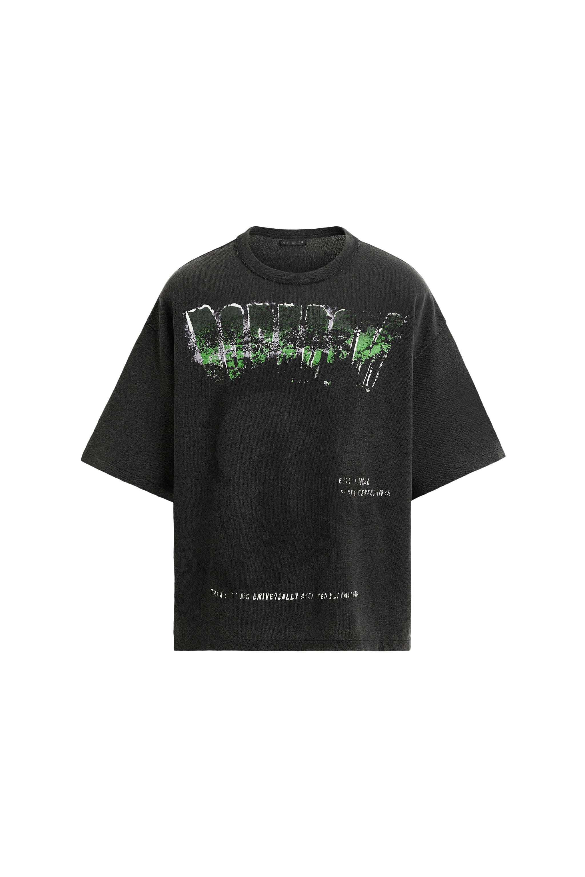 CAMISETA DE MALHA ESTAMPADO EFEITO LAVADO - Cinza-antracito | ZARA