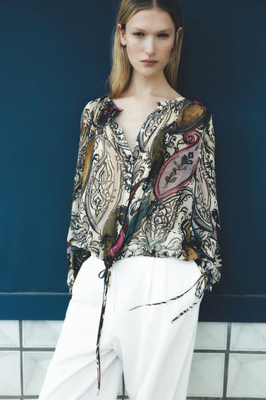 Zara ZW COLLECTION PRINTED BLOUSE - Multicolored