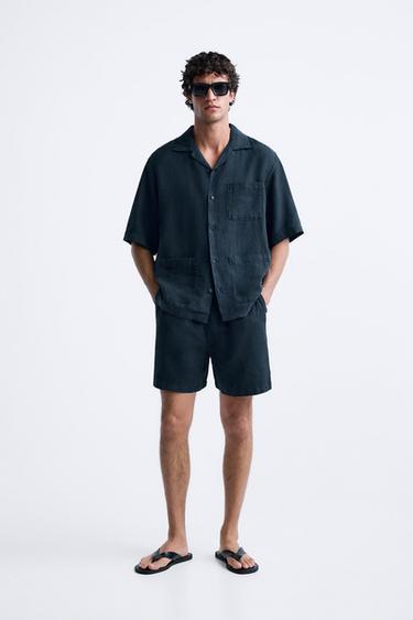 Zara 100% 亞麻襯衫 - 海藍色 - 圖片 0