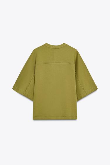 RUSTIC SHORT SLEEVE SWEATSHIRT - Olive green by Zara - Image 6