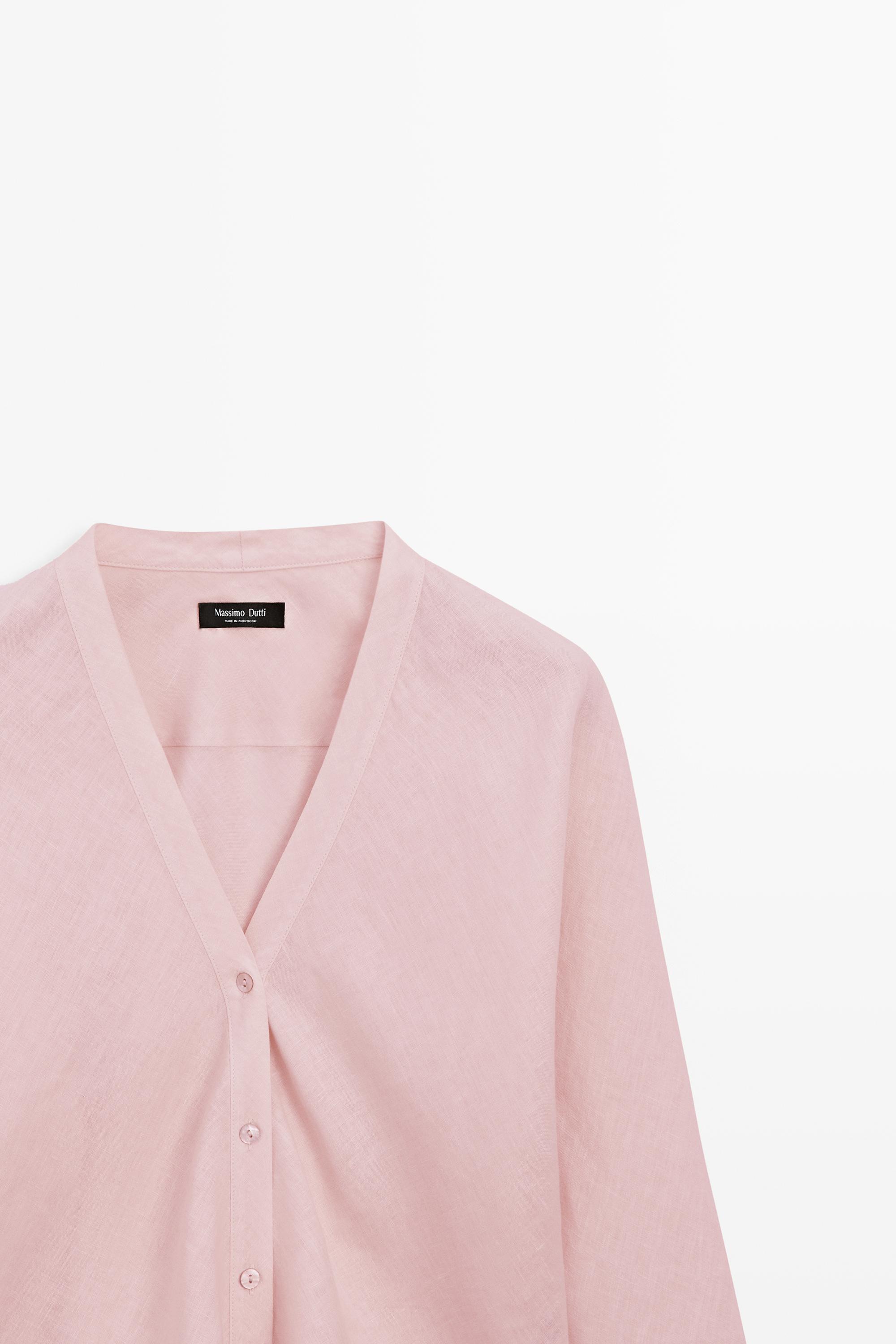 Lightweight 100% linen V-neck shirt
