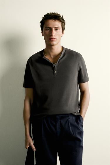 REGULAR FIT HENLEY T-SHIRT - Brown by Zara