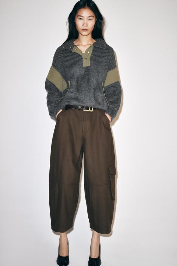 PULL EN MAILLE COMBINÉ - Gris de Zara - Image 0