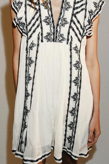 ROBE BRODERIES CONTRASTE ZW COLLECTION - Blanc / Noir de Zara - Image 1