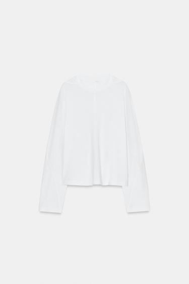 LONG SLEEVE SEAMED T-SHIRT - White by Zara - Image 4