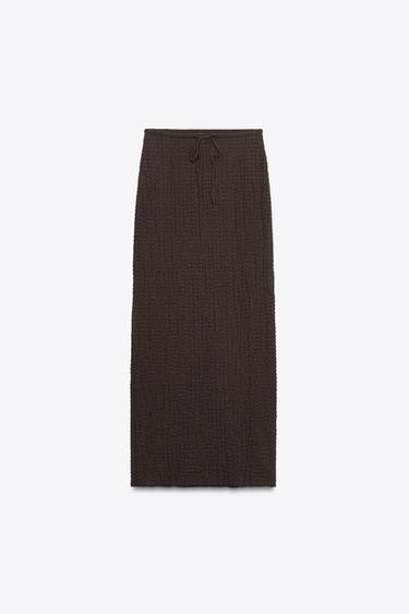 Zara TEXTURED MIDI SKIRT - Chocolate