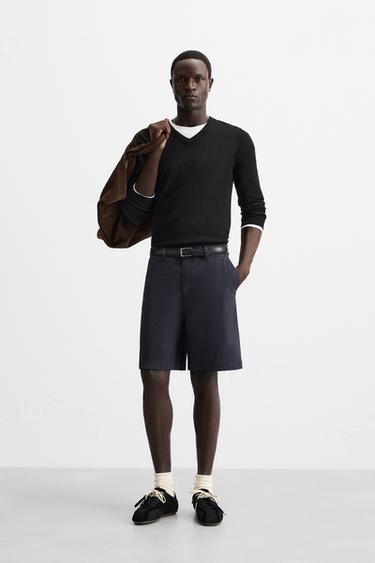 Zara STRAIGHT FIT SHORTS - Navy blue - Image 0