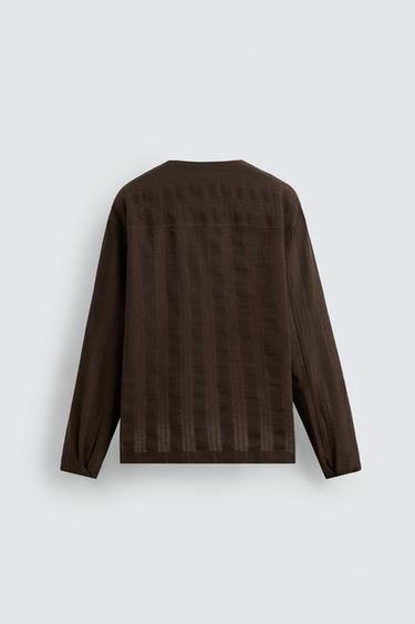 CHEMISE JACQUARD RAYURES - Marron de Zara - Image 8