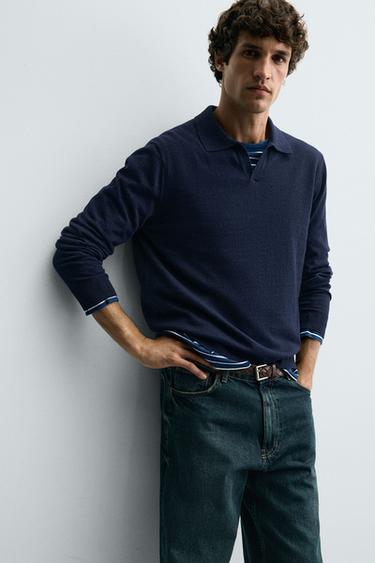 POLO EN MAILLE STRUCTURÉE - Bleu marine de Zara - Image 4