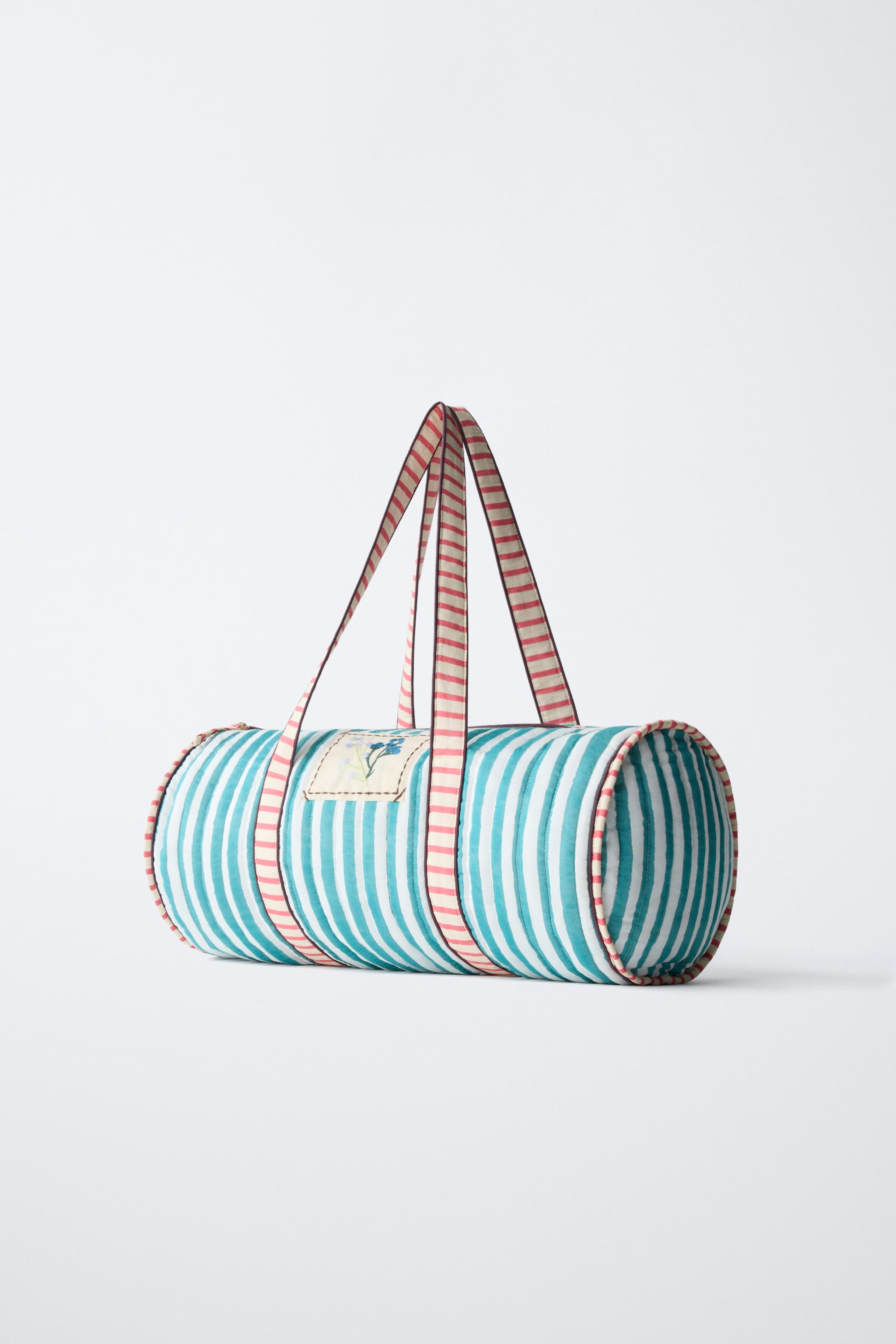 EMBROIDERED STRIPED BOWLING BAG — Green