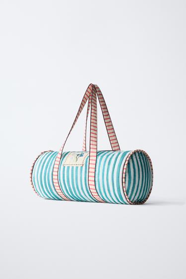 EMBROIDERED STRIPED BOWLING BAG - Green by Zara - Image 1