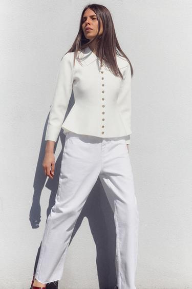 PLAIN PEPLUM CARDIGAN - White by Zara - Image 0