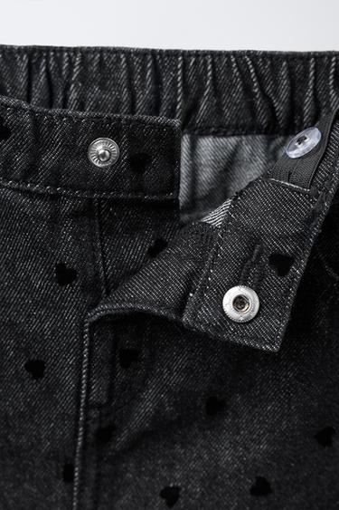 DENIM SKIRT WITH FLOCK HEARTS - Black by Zara - Image 2