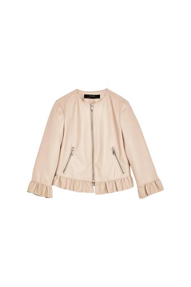 LEATHER EFFECT FRILLED JACKET