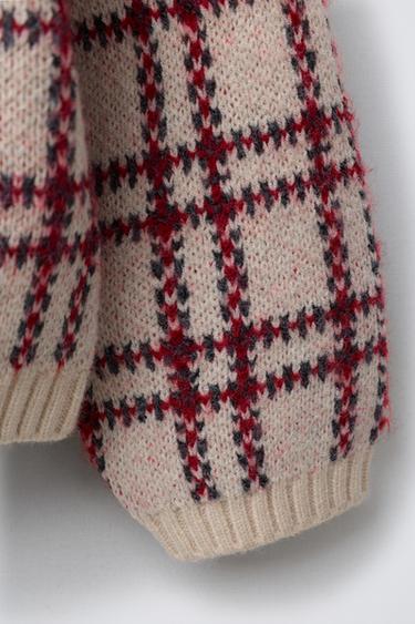 CHECKED CARDIGAN WITH VELVET BOWS - Red by Zara - Image 3
