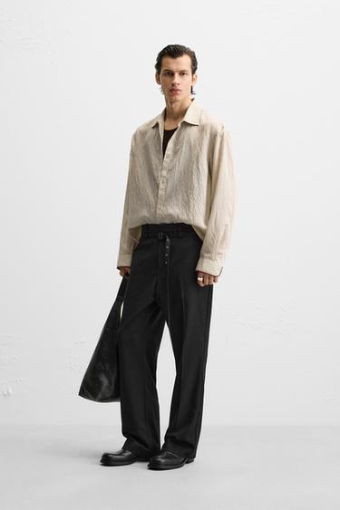 Zara FLARED FIT PANTS WITH BELT - Black - Image 0