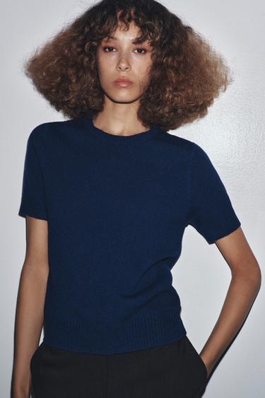 100% WOOL SHORT SLEEVE JUMPER - Blue / Navy by Zara