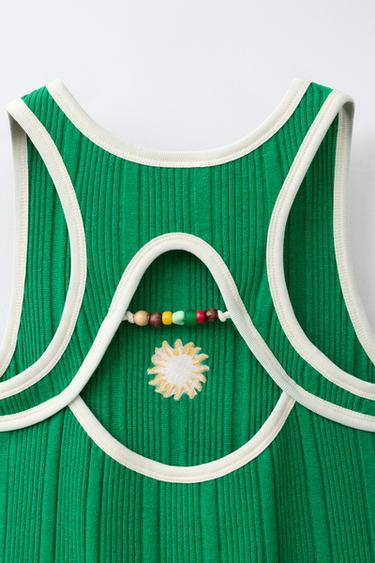 RIB DRESS WITH EMBROIDERY - Green by Zara - Image 3